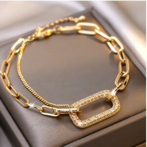 3/$20 Gold Chunky Layered Hollow Rectangle Bracelet